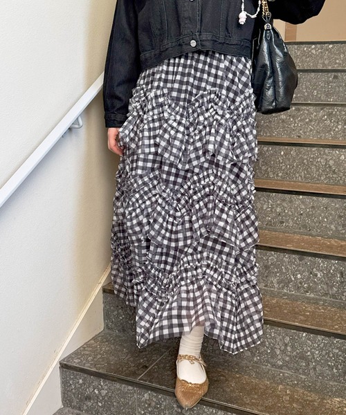 frunco（フランコ）の「【新色追加】ギンガムチェック段フリルスカート（スカート・レディース・ピンク/ブラック/ブラウン・FREE）」の17枚目の写真
