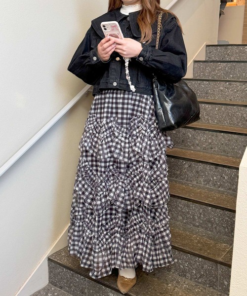 frunco（フランコ）の「【新色追加】ギンガムチェック段フリルスカート（スカート・レディース・ピンク/ブラック/ブラウン・FREE）」の20枚目の写真