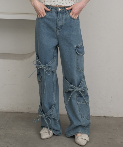 many ribbon cargo denim／リボンデザインカーゴデニム（デニム