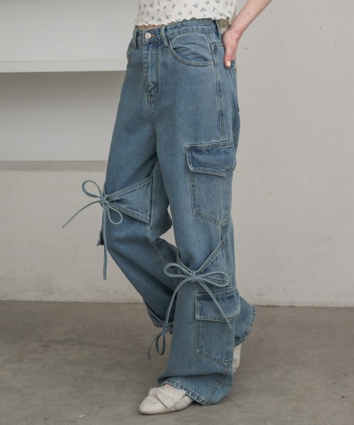 idem イデム　パンツ　カーゴパンツ many ribbon cargo denim／リボンデザインカーゴデニム（デニム