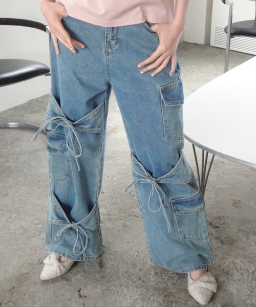 ★関税込★IUGAMAKARAS★Ribbon Denim Pants ★デニム★ IUGAMAKARAS Ribbon Denim Pants