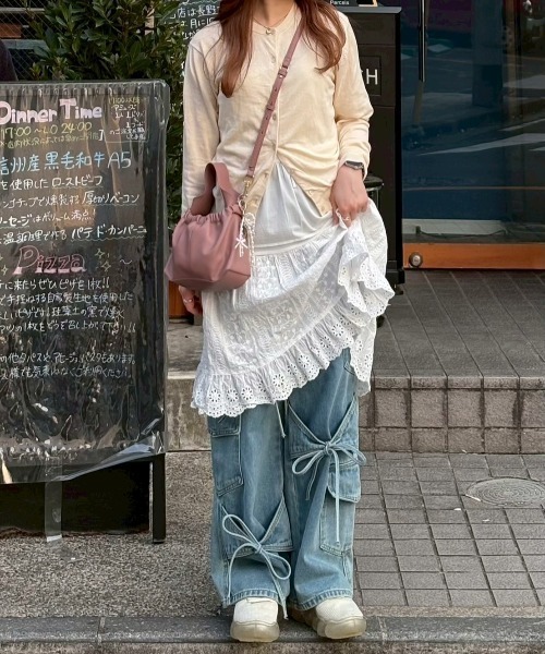 many ribbon cargo denim／リボンデザインカーゴデニム（デニム