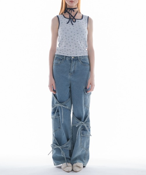 many ribbon cargo denim／リボンデザインカーゴデニム（デニム