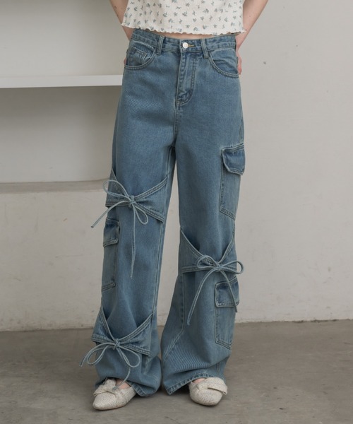 idem イデム　パンツ　カーゴパンツ many ribbon cargo denim／リボンデザインカーゴデニム（デニム