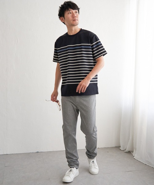 ikka(イッカ)の「【接触冷感/吸水速乾】アーバンドライパネルボーダーTシャツ(Tシャツ/カットソー・メンズ・グレー/グリーン/ホワイト/ネイビー・M/L/XL/S)」の13枚目の写真