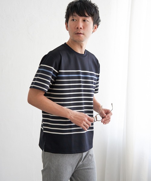 ikka(イッカ)の「【接触冷感/吸水速乾】アーバンドライパネルボーダーTシャツ(Tシャツ/カットソー・メンズ・グレー/グリーン/ホワイト/ネイビー・M/L/XL/S)」の14枚目の写真