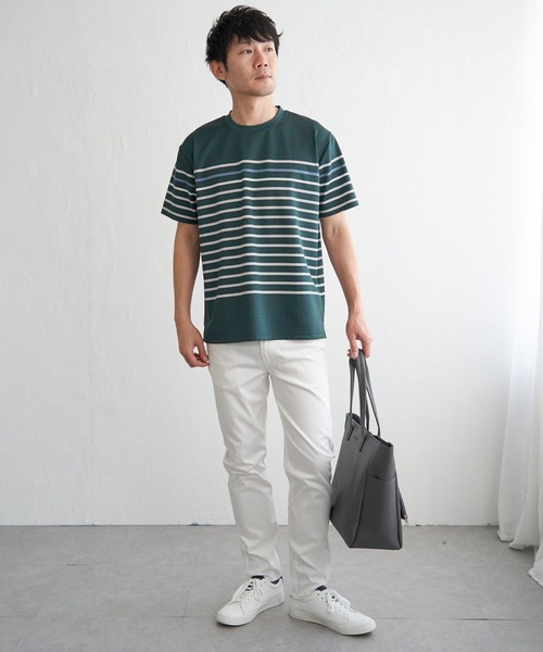 ikka(イッカ)の「【接触冷感/吸水速乾】アーバンドライパネルボーダーTシャツ(Tシャツ/カットソー・メンズ・グレー/グリーン/ホワイト/ネイビー・M/L/XL/S)」の18枚目の写真