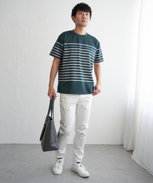 ikka(イッカ)の「【接触冷感/吸水速乾】アーバンドライパネルボーダーTシャツ(Tシャツ/カットソー・メンズ・グレー/グリーン/ホワイト/ネイビー・M/L/XL/S)」の19枚目の写真