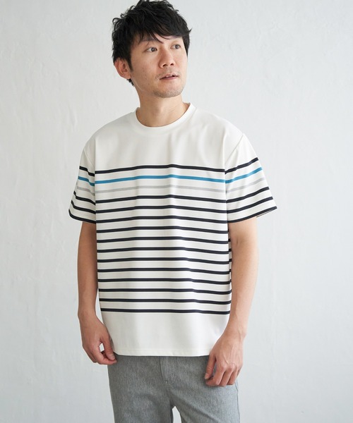 ikka(イッカ)の「【接触冷感/吸水速乾】アーバンドライパネルボーダーTシャツ(Tシャツ/カットソー・メンズ・グレー/グリーン/ホワイト/ネイビー・M/L/XL/S)」の21枚目の写真