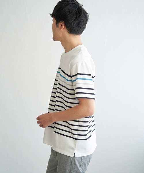ikka(イッカ)の「【接触冷感/吸水速乾】アーバンドライパネルボーダーTシャツ(Tシャツ/カットソー・メンズ・グレー/グリーン/ホワイト/ネイビー・M/L/XL/S)」の22枚目の写真