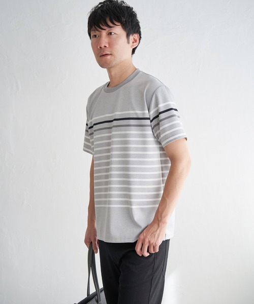 ikka(イッカ)の「【接触冷感/吸水速乾】アーバンドライパネルボーダーTシャツ(Tシャツ/カットソー・メンズ・グレー/グリーン/ホワイト/ネイビー・M/L/XL/S)」の17枚目の写真