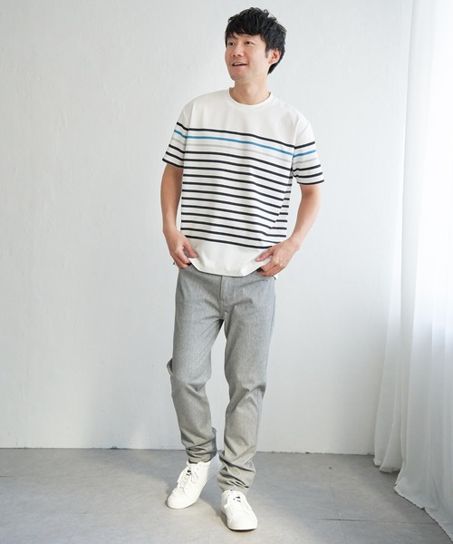 ikka(イッカ)の「【接触冷感/吸水速乾】アーバンドライパネルボーダーTシャツ(Tシャツ/カットソー・メンズ・グレー/グリーン/ホワイト/ネイビー・M/L/XL/S)」の9枚目の写真