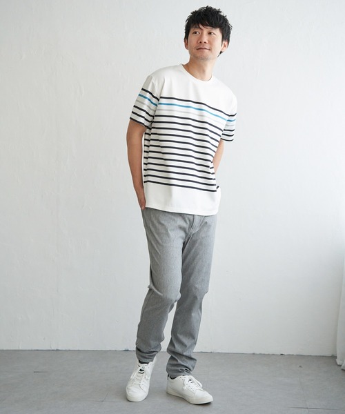 ikka(イッカ)の「【接触冷感/吸水速乾】アーバンドライパネルボーダーTシャツ(Tシャツ/カットソー・メンズ・グレー/グリーン/ホワイト/ネイビー・M/L/XL/S)」の10枚目の写真