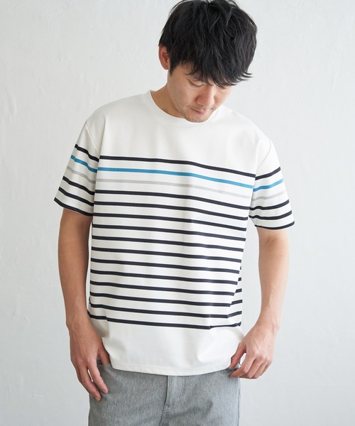 ikka(イッカ)の「【接触冷感/吸水速乾】アーバンドライパネルボーダーTシャツ(Tシャツ/カットソー・メンズ・グレー/グリーン/ホワイト/ネイビー・M/L/XL/S)」の11枚目の写真