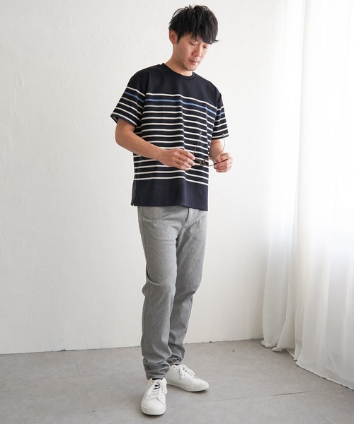 ikka(イッカ)の「【接触冷感/吸水速乾】アーバンドライパネルボーダーTシャツ(Tシャツ/カットソー・メンズ・グレー/グリーン/ホワイト/ネイビー・M/L/XL/S)」の12枚目の写真