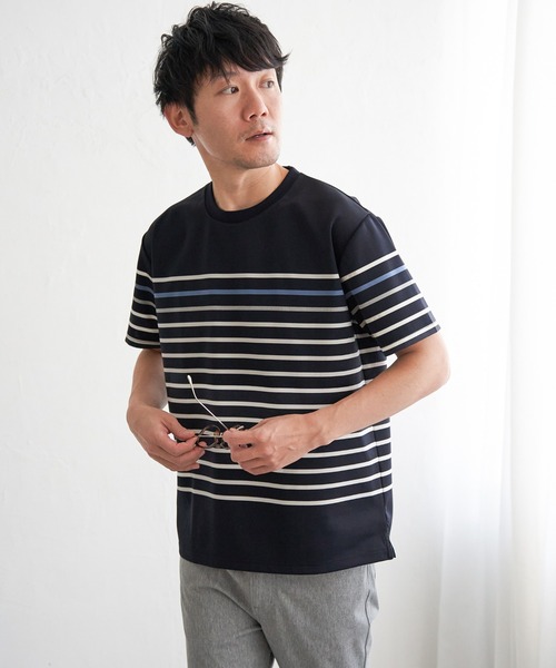 ikka(イッカ)の「【接触冷感/吸水速乾】アーバンドライパネルボーダーTシャツ(Tシャツ/カットソー・メンズ・グレー/グリーン/ホワイト/ネイビー・M/L/XL/S)」の6枚目の写真