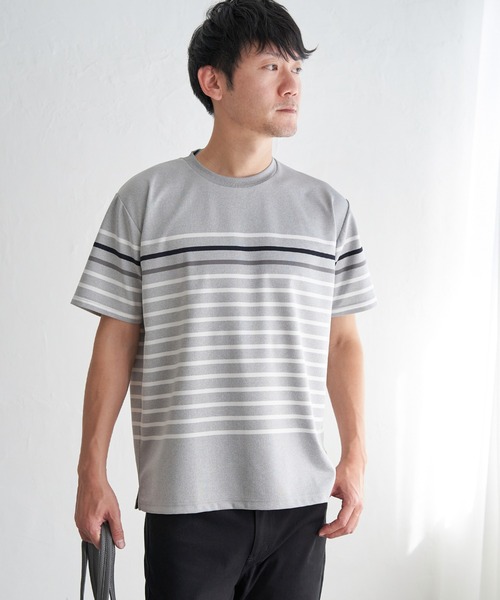 ikka(イッカ)の「【接触冷感/吸水速乾】アーバンドライパネルボーダーTシャツ(Tシャツ/カットソー・メンズ・グレー/グリーン/ホワイト/ネイビー・M/L/XL/S)」の7枚目の写真