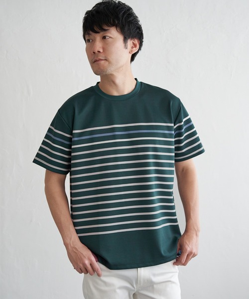 ikka(イッカ)の「【接触冷感/吸水速乾】アーバンドライパネルボーダーTシャツ(Tシャツ/カットソー・メンズ・グレー/グリーン/ホワイト/ネイビー・M/L/XL/S)」の8枚目の写真