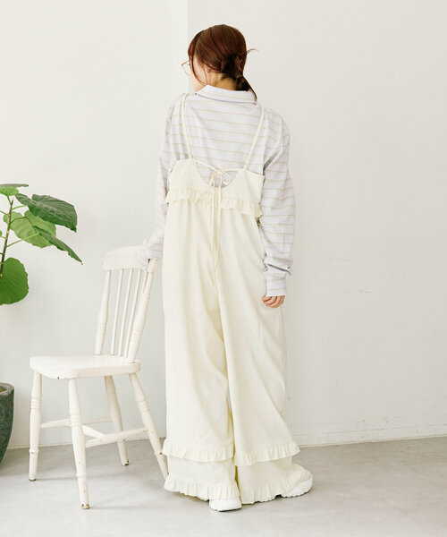 w closet（ダブルクローゼット）の「【２サイズ展開】フリルキャミサロペット（サロペット/オーバーオール・レディース・ピンク/アイボリー/ブラック・1/0）」の16枚目の写真