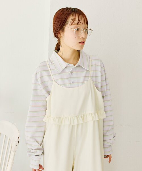 w closet（ダブルクローゼット）の「【２サイズ展開】フリルキャミサロペット（サロペット/オーバーオール・レディース・ピンク/アイボリー/ブラック・1/0）」の19枚目の写真