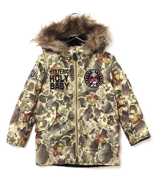 HYSTERIC MINI(ヒステリックミニ)の「HYS DUCK HUNTER COMO N3B型ジャケット(サーモライト)(ミリタリージャケット・キッズ・カーキ/グリーン系その他/ブラック・100/110/120)」の1枚目の写真
