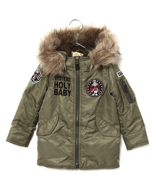 HYSTERIC MINI(ヒステリックミニ)の「HYS DUCK HUNTER COMO N3B型ジャケット(サーモライト)(ミリタリージャケット・キッズ・カーキ/グリーン系その他/ブラック・100/110/120)」の3枚目の写真