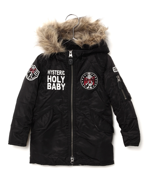 HYSTERIC MINI(ヒステリックミニ)の「HYS DUCK HUNTER COMO N3B型ジャケット(サーモライト)(ミリタリージャケット・キッズ・カーキ/グリーン系その他/ブラック・100/110/120)」の2枚目の写真