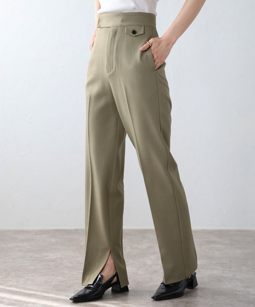 ENC（エンク）の「wool like straight slit pants / ウールライク裾スリットストレートパンツ（その他パンツ・レディース・ブラック/ブラウン系その他/キナリ/ライトカーキ・M/L）」の4枚目の写真