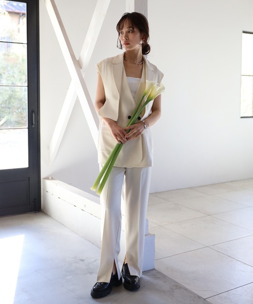 ENC（エンク）の「wool like straight slit pants / ウールライク裾スリットストレートパンツ（その他パンツ・レディース・ブラック/ブラウン系その他/キナリ/ライトカーキ・M/L）」の5枚目の写真
