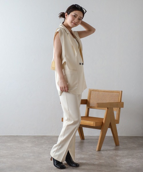 ENC（エンク）の「wool like straight slit pants / ウールライク裾スリットストレートパンツ（その他パンツ・レディース・ブラック/ブラウン系その他/キナリ/ライトカーキ・M/L）」の15枚目の写真