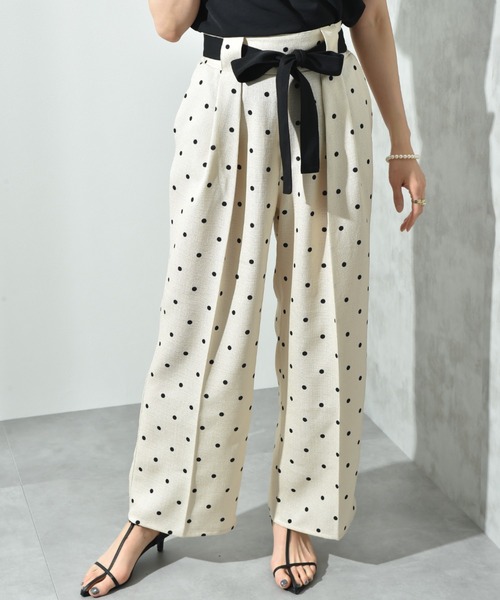 INTERPLANET(インタープラネット)の「ブッチャードットプリントパンツ(その他パンツ・レディース・ベージュ/ブラック・FREE)」の1枚目の写真