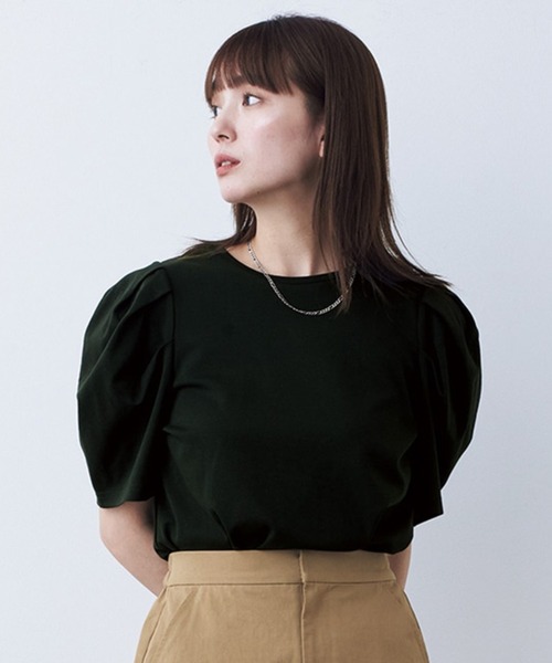 MEDE19F(メデジュウキュウ)の「BRAND NEW MIX STYLE パフスリーブトップス(Tシャツ/カットソー・レディース・ブラック/モスグリーン/ホワイト・M/L/LL/3L/S)」の3枚目の写真