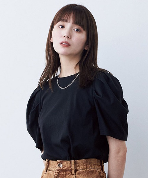 MEDE19F(メデジュウキュウ)の「BRAND NEW MIX STYLE パフスリーブトップス(Tシャツ/カットソー・レディース・ブラック/モスグリーン/ホワイト・M/L/LL/3L/S)」の2枚目の写真