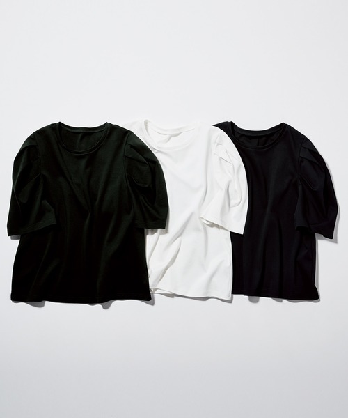MEDE19F(メデジュウキュウ)の「BRAND NEW MIX STYLE パフスリーブトップス(Tシャツ/カットソー・レディース・ブラック/モスグリーン/ホワイト・M/L/LL/3L/S)」の13枚目の写真