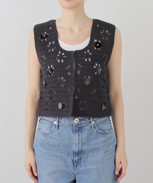 TGOR/トゴール Hand crochet フラワーベスト セール】TGOR/トゴール Hand crochet flower vest TG5S-J0301