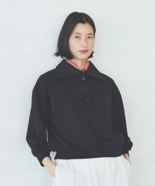 LA MARINE FRANCAISE(マリン フランセーズ)の「ミニ裏毛ポロスウェット(Tシャツ/カットソー・レディース・ホワイト/ブラック/グレー・FREE)」の2枚目の写真