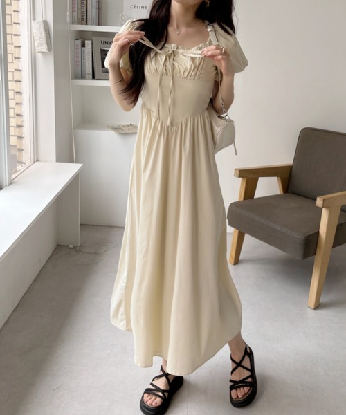 Ada.(エイダ)の「2WAY 胸元ギャザー コルセット風切り替え フレアワンピース(ワンピース・レディース・ブルー/アイボリー/ブラック・FREE)」の20枚目の写真