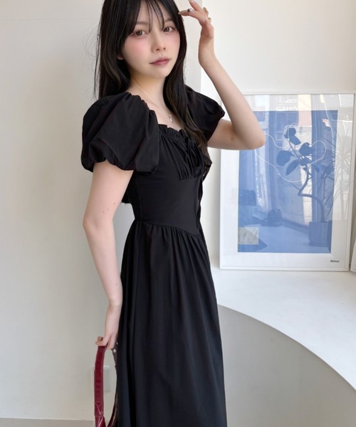 Ada.(エイダ)の「2WAY 胸元ギャザー コルセット風切り替え フレアワンピース(ワンピース・レディース・ブルー/アイボリー/ブラック・FREE)」の12枚目の写真
