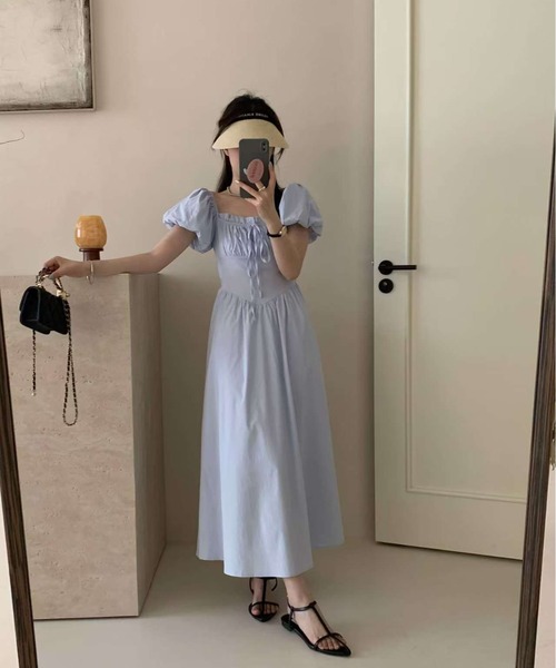 Ada.(エイダ)の「2WAY 胸元ギャザー コルセット風切り替え フレアワンピース(ワンピース・レディース・ブルー/アイボリー/ブラック・FREE)」の5枚目の写真