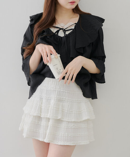 continuer de NICE CLAUP(コンティニューデナイスクラップ)の「【@_chipi2xセレクト】楊柳ラッフルブラウス(シャツ/ブラウス・レディース・ピンク/オフホワイト/ブラック・FREE)」の3枚目の写真