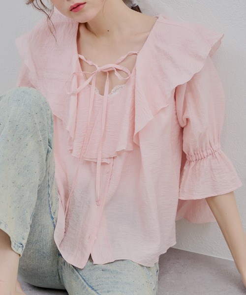 continuer de NICE CLAUP(コンティニューデナイスクラップ)の「【@_chipi2xセレクト】楊柳ラッフルブラウス(シャツ/ブラウス・レディース・ピンク/オフホワイト/ブラック・FREE)」の9枚目の写真