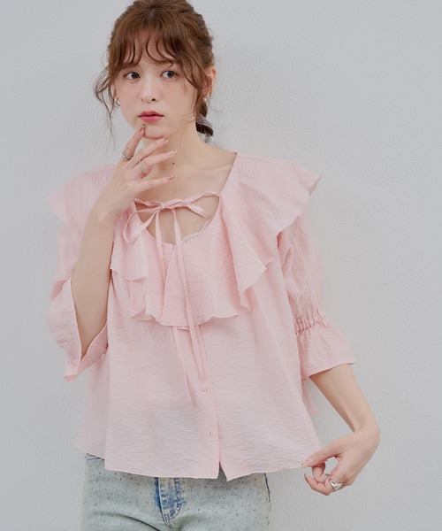 continuer de NICE CLAUP(コンティニューデナイスクラップ)の「【@_chipi2xセレクト】楊柳ラッフルブラウス(シャツ/ブラウス・レディース・ピンク/オフホワイト/ブラック・FREE)」の12枚目の写真