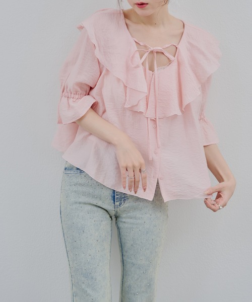 continuer de NICE CLAUP(コンティニューデナイスクラップ)の「【@_chipi2xセレクト】楊柳ラッフルブラウス(シャツ/ブラウス・レディース・ピンク/オフホワイト/ブラック・FREE)」の11枚目の写真