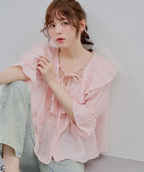 continuer de NICE CLAUP(コンティニューデナイスクラップ)の「【@_chipi2xセレクト】楊柳ラッフルブラウス(シャツ/ブラウス・レディース・ピンク/オフホワイト/ブラック・FREE)」の15枚目の写真
