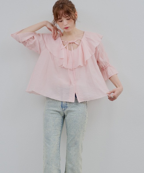 continuer de NICE CLAUP(コンティニューデナイスクラップ)の「【@_chipi2xセレクト】楊柳ラッフルブラウス(シャツ/ブラウス・レディース・ピンク/オフホワイト/ブラック・FREE)」の19枚目の写真