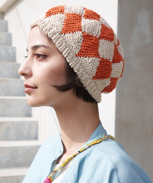 チャイハネ（チャイハネ）の「【チャイハネ】ダイヤベレー帽（ハンチング/ベレー帽・レディース・ブラウン/オレンジ/ブルー・FREE）」の3枚目の写真