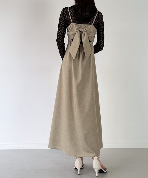 junoah(ジュノア)の「リネンライクバックリボンキャミワンピース(薄手、裏地なし)(ワンピース・レディース・チャコール/ライトベージュ/ブラック・SMALL/MEDIUM/LARGE)」の20枚目の写真