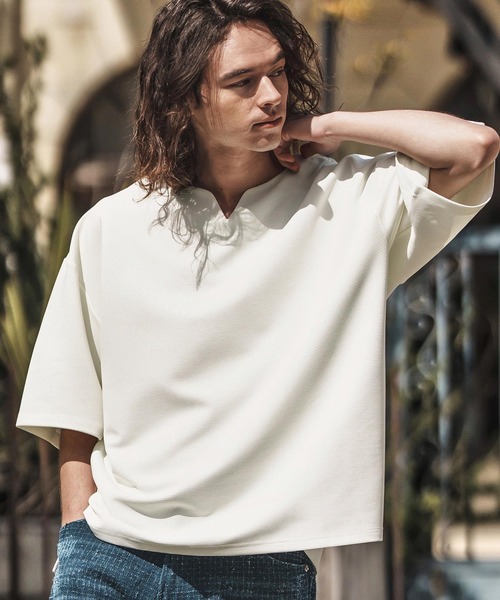 mt9662-ルーズシルエットキーネックTシャツ（Tシャツ/カットソー