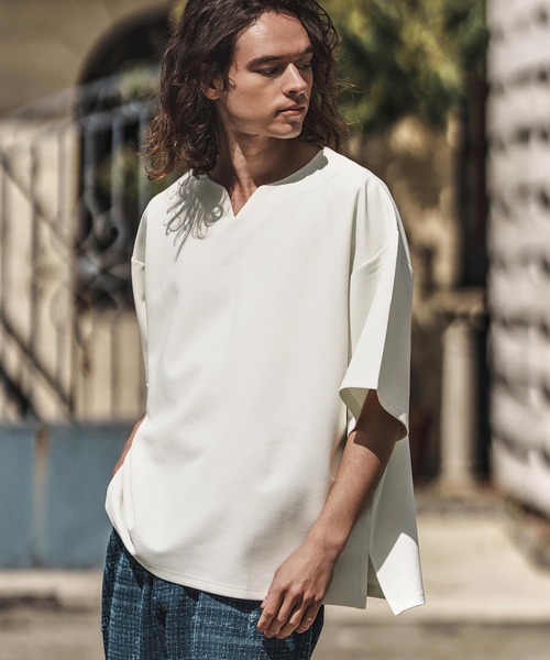 mt9662-ルーズシルエットキーネックTシャツ（Tシャツ/カットソー