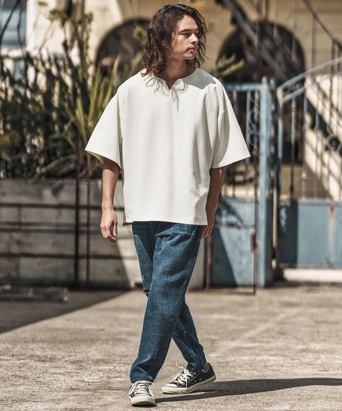 mt9662-ルーズシルエットキーネックTシャツ（Tシャツ/カットソー